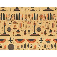 an egyptian pattern with various items on it