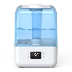 a water dispenser with thermometer on it's front and back sides