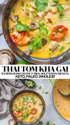 thai soup with chicken and vegetables in a bowl