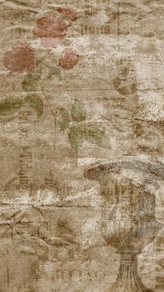 an old paper textured with flowers and other things in the background that are grungy