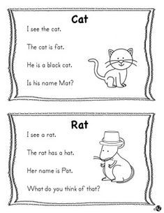 two worksheets with pictures of cat and rat