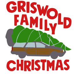 the griswold family christmas car is parked next to a tree on top of it