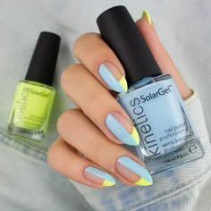 Two Colour Nails, Red Inspo Nails, Light Blue Nail, Pastel Blue Nails, Light Blue Nail Designs, Two Tone Nails, Blue Nail Designs, Blue Nail, Dream Nails