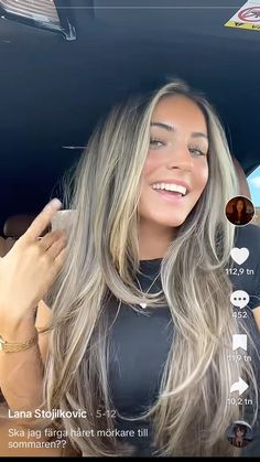 Blonde On Black Hair Balayage, Highlights Burnett Hair, Light Balyage Long Hair Brunettes, Brown Hair With White Blonde Highlights, Dark Lowlights On Blonde Hair, Brown With Icy Blonde Highlights, Brunette W Blonde Highlights, All Over Blonde Highlights On Brown Hair, Bronde Inspo Hair