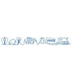 a line drawing of different types of animals and trees on a white background with blue ink