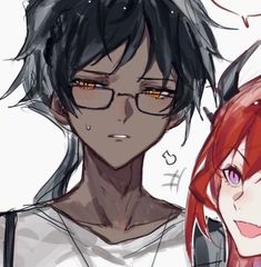 two anime characters with red hair and glasses