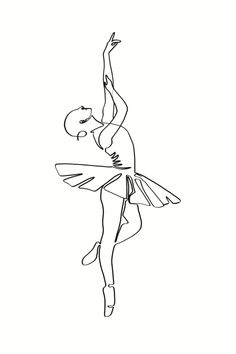 a black and white drawing of a ballerina in the air with her arms outstretched