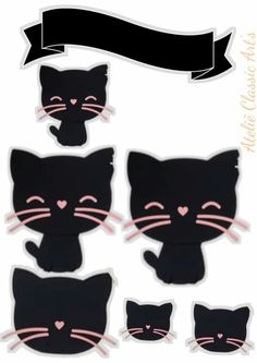 black cat stickers with pink eyes and whiskers in the shape of cats