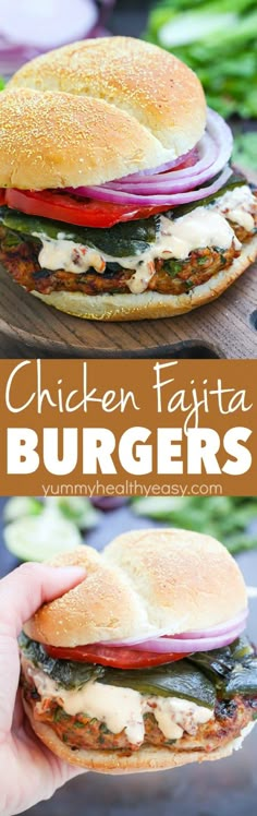 chicken fajita burgers with onions and peppers