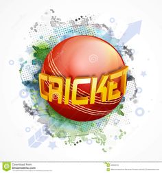 a cricket ball with the word cricket on it in front of an artistic splash background