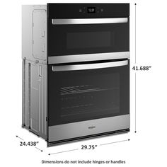 an oven with its door open and measurements