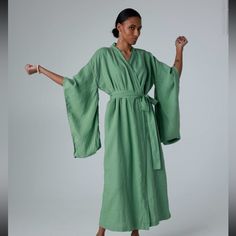 Gorgeous Linen Kimono Dress! Perfect For A Summer Wedding Which I Bought It For But The Wedding Was Cancelled (The Groom Is A Cad). Never Worn. My Loss Is Your Gain! Listing Brand As Linenfox Because They Are More Common Than Linen Id (But Imho Linen Id Has Better Designs!) Kimono Collar, Linen Wrap Dress, Linen Kimono, Best Wraps, Traditional Kimono, Kimono Sleeves, Dress Coat, Kimono Dress, Kimono Sleeve