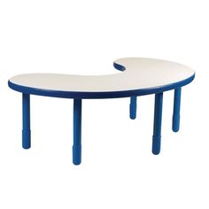 a white and blue coffee table with curved legs