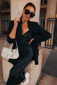 LORNA LUXE BLACK 'SAMANTHA' SATIN SLIP DRESS Silk Dress Outfit Ideas, Silk Dress Outfit, How To Style A Slip Dress, Satin Dress Outfit, Silk Dresses Outfit, Outfit Ideas For Winter, Drinks Outfits, Lorna Luxe