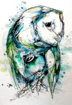 watercolor painting of an owl and its baby