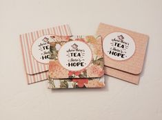 two cards with tea and hope written on them