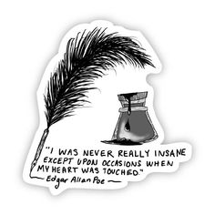 a sticker with an image of a coffee pot and a feather