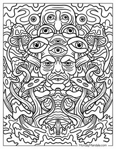 an abstract coloring page for adults and children to color with the face of a man