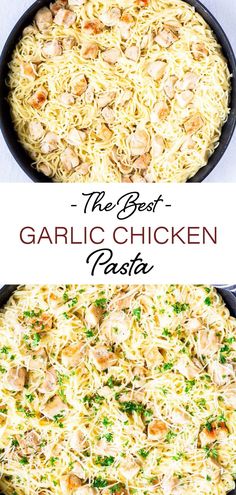 the best garlic chicken pasta in a skillet and then topped with parmesan cheese