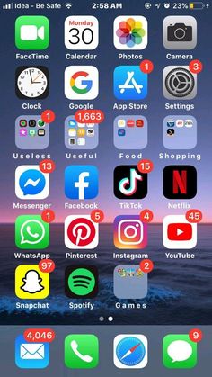 an iphone screen with several different icons on it