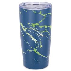 a blue and green marbled tumbler cup