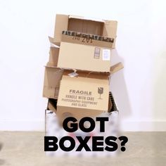 two boxes stacked on top of each other with the caption fragile got boxes?