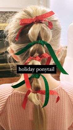 Crazy Hair Day At School For Girls Easy Christmas, Fun Christmas Hair For Kids, Girls Christmas Hair Ideas, Toddler Girl Christmas Hairstyles, Christmas Wacky Hair Day, Kids Christmas Hairstyles Fun, Christmas Hairstyles Long Hair, Candy Cane Hairstyle, Christmas Hair For Kids