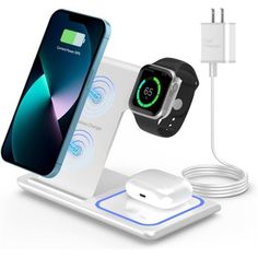 an apple watch and charging station with two chargers