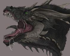 a dragon with its mouth open and green eyes