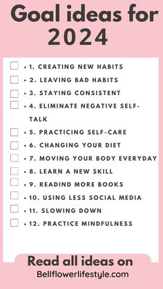 a pink and white checklist with the words, goal ideas for 2012