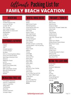 the ultimate packing list for family beach vacation in red and black with text overlay