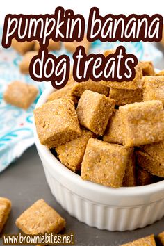 pumpkin banana dog treats in a white bowl