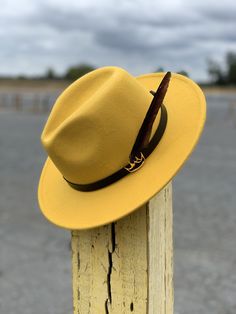 Mercy Fedora ( Mustard ) - lavishblanc Winter Adjustable Fedora Panama Hat, Casual Winter Fedora Panama Hat, Casual Adjustable Panama Hat For Winter, Winter Casual Adjustable Panama Hat, Casual Panama Hat With Curved Brim For Winter, Yellow Curved Brim Hat For Outdoor, Yellow Outdoor Hat With Curved Brim, Casual Adjustable Fedora For Fall, Yellow Fedora With Short Brim