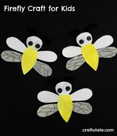 three paper plate crafts with googly eyes and wings on black background, one is yellow and the other is white