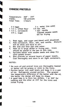 the instructions for chinese pretzels are shown in black and white text on a spiral notebook