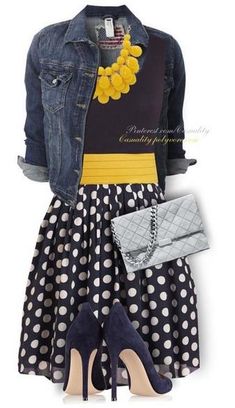 Combinacion azul, blanco, amarillo. Rok Outfit, Stitch Fix Outfits, Fashion Archive, Skirt Maxi, Polka Dot Skirt, Dot Skirt, Dress Store, Stitch Fix Inspiration