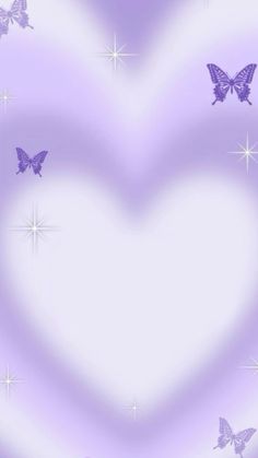 a heart shaped frame with butterflies flying around in the air on a purple and white background