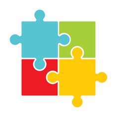 four pieces of puzzle are shown in different colors