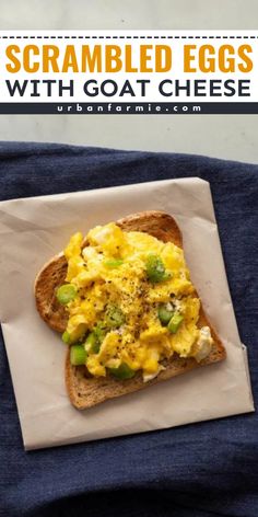 Have a simple brunch starting with these Scrambled Eggs with Goat Cheese! This egg recipe is best served on top of warm toast. It also makes a great addition to your Mother's Day brunch ideas! Eggs And Goat Cheese, Goat Cheese Breakfast Toast, Scrambled Eggs With Goat Cheese, Scrambled Egg And Toast, Scrambled Eggs With Chives