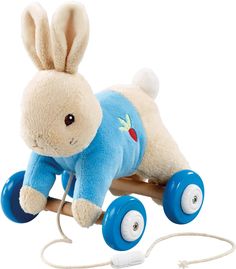 a stuffed animal is riding on a toy