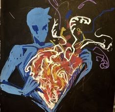 an abstract painting of a man holding a heart