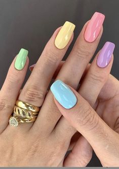 Pastel Nails Designs, Easter Nail, Spring Acrylic Nails, Easter Nails, Rainbow Nails, Pastel Nails