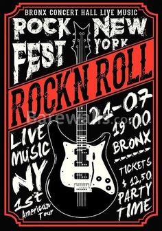 rock and roll concert poster with guitar