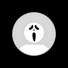 a white circle with an image of a ghost in it's center on a black background