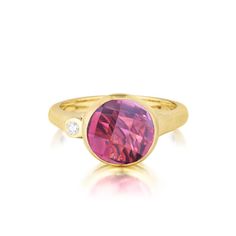 Pink Tourmaline and Diamond Medium Stack Ring Stack Rings, Pink Sapphire Ring, Stack Ring, 18k Yellow Gold Ring, Engraved Items, Yellow Gold Ring, Ring Size Guide, Pink Tourmaline, Stacking Rings