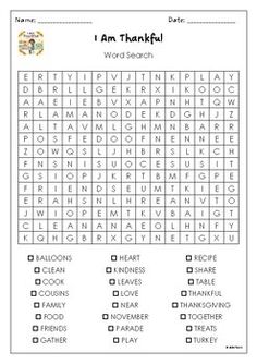 i am thank word search printable worksheet