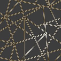 an abstract black and gold wallpaper with lines in the shape of intersecting shapes on a dark background