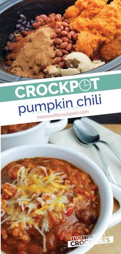 the recipe for crockpot pumpkin chili is ready to be eaten