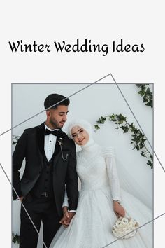 a man and woman dressed in wedding attire standing next to each other with the caption winter wedding ideas