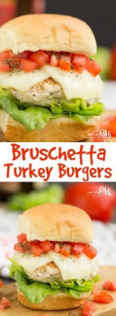 two pictures with the words broccoli turkey burgers on them and an image of tomatoes